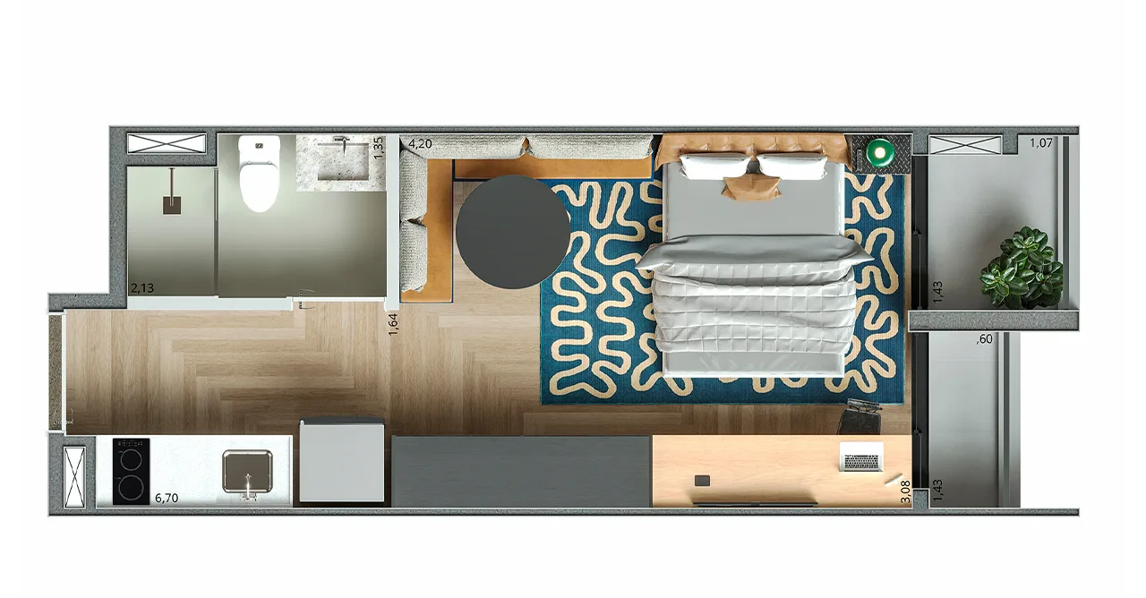 Planta do Nurban Conceição em Conceição — 1 dormitório – 25,9 m² Studio