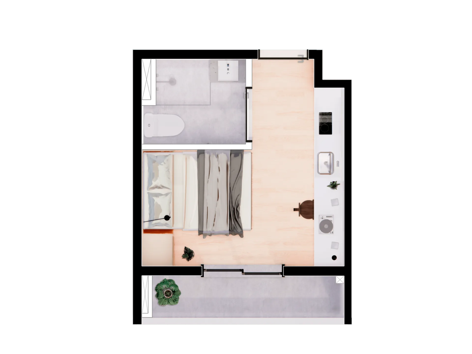 Planta do Nurban Rua das Palmeiras em Santa Cecília — 1 dormitório – 17,08 m² Studio