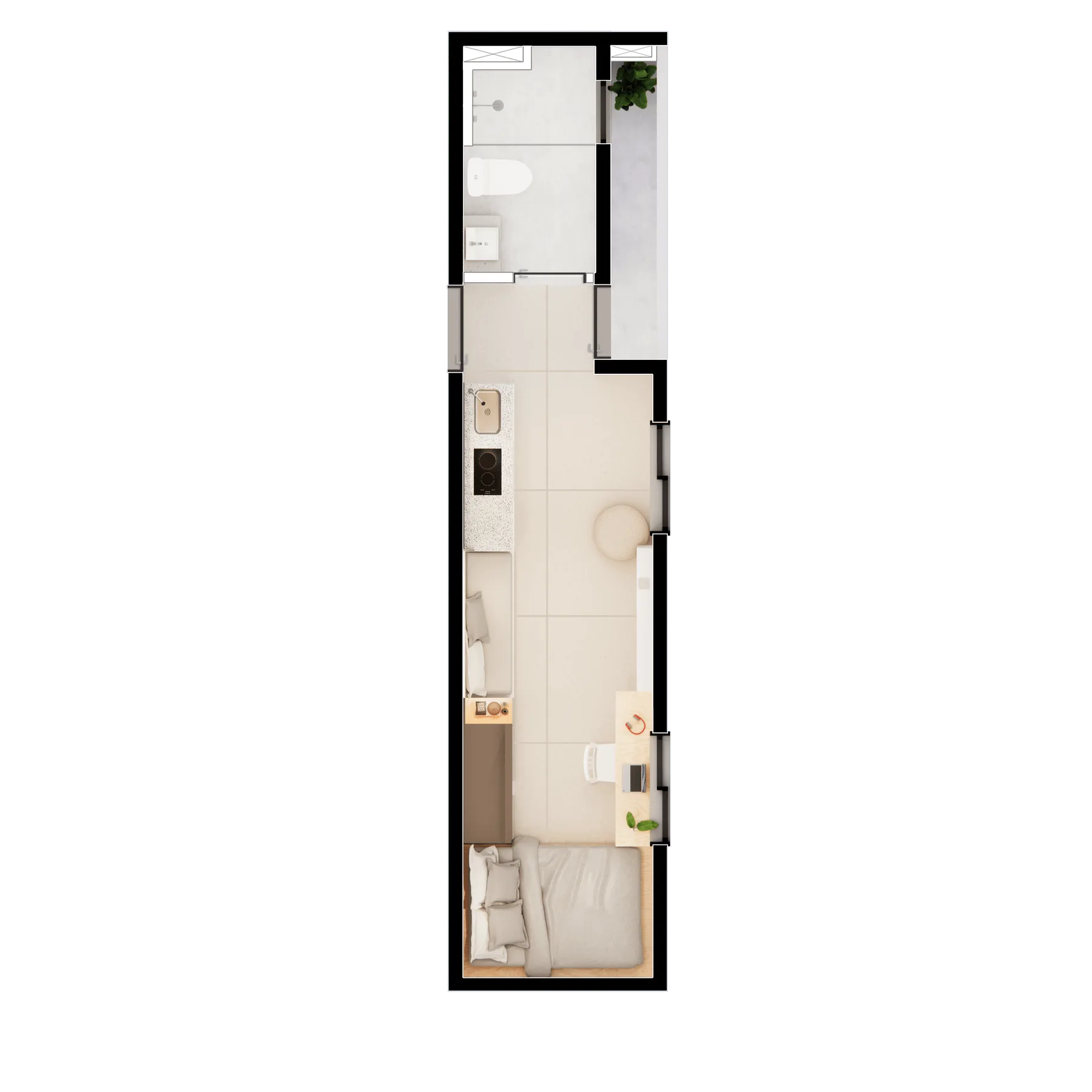 Planta do Nurban Rua das Palmeiras em Santa Cecília — 1 dormitório – 24 m² Studio