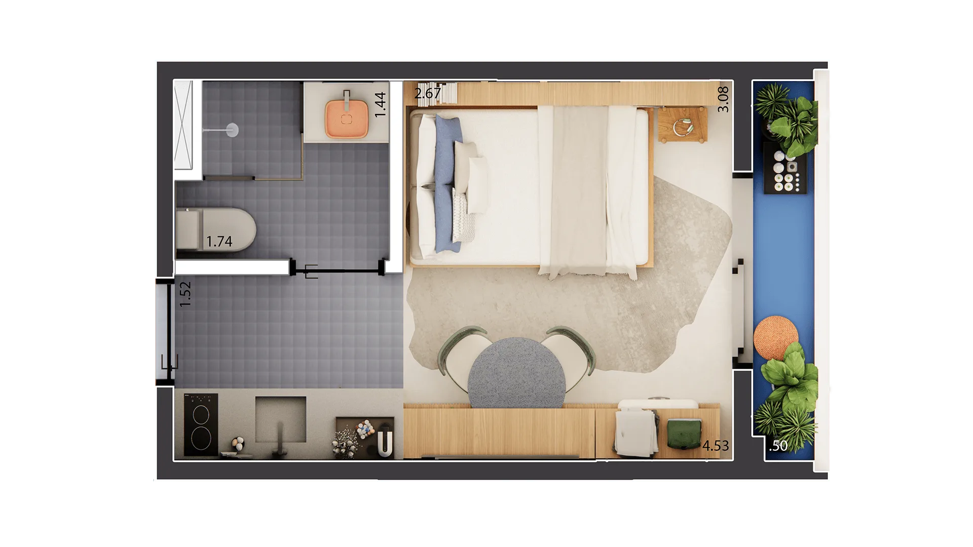 Planta do Nurban Vila Buarque em Vila Buarque — 1 dormitório – 17,71 m² Studio