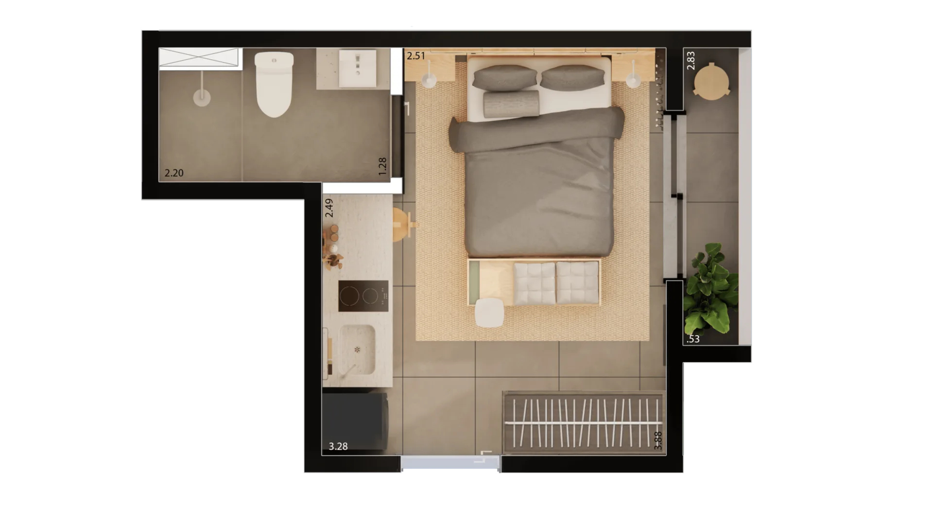 Planta do Nurban Vila Buarque em Vila Buarque — 1 dormitório – 19,65 m² Studio