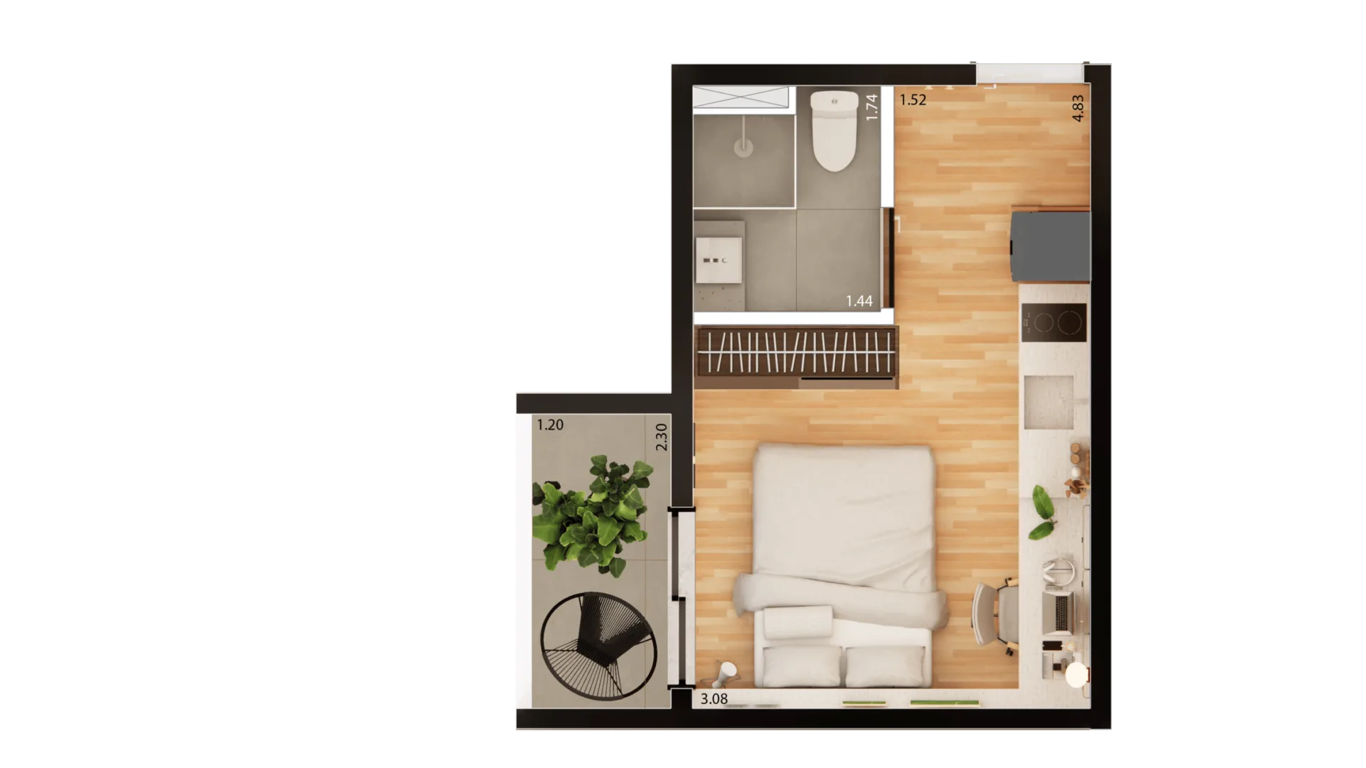 Planta do Nurban Vila Buarque em Vila Buarque — 1 dormitório – 19,69 m² Studio