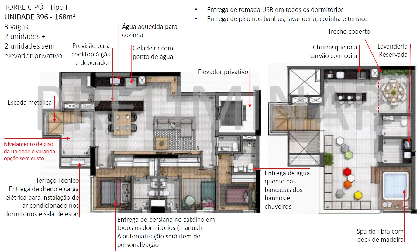 Planta do O Parque | Torre Cipó em Brooklin — 3 dormitórios, 168 m²