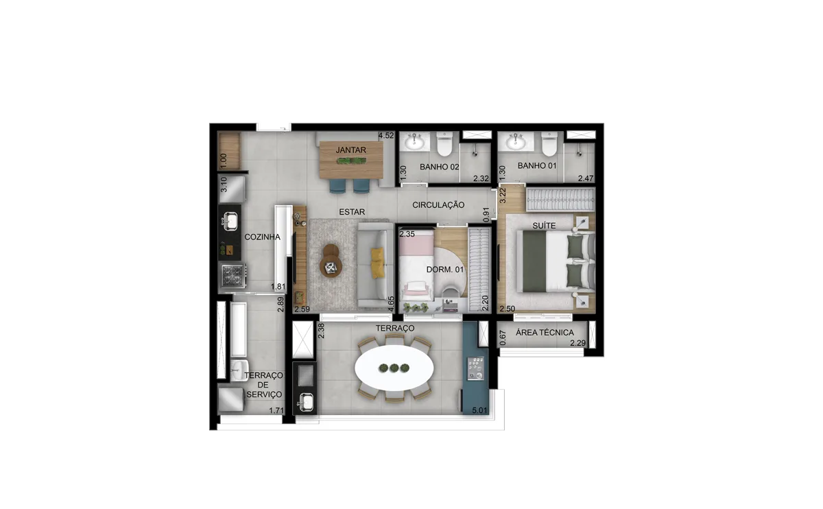 Planta do Oásis Condomínio Clube em Vila Guilhermina — 2 dormitórios, 69 m²