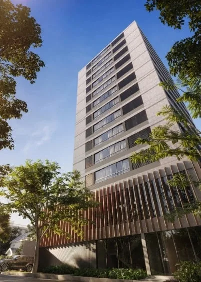 Fachada do empreendimento Okena Moema Suítes
