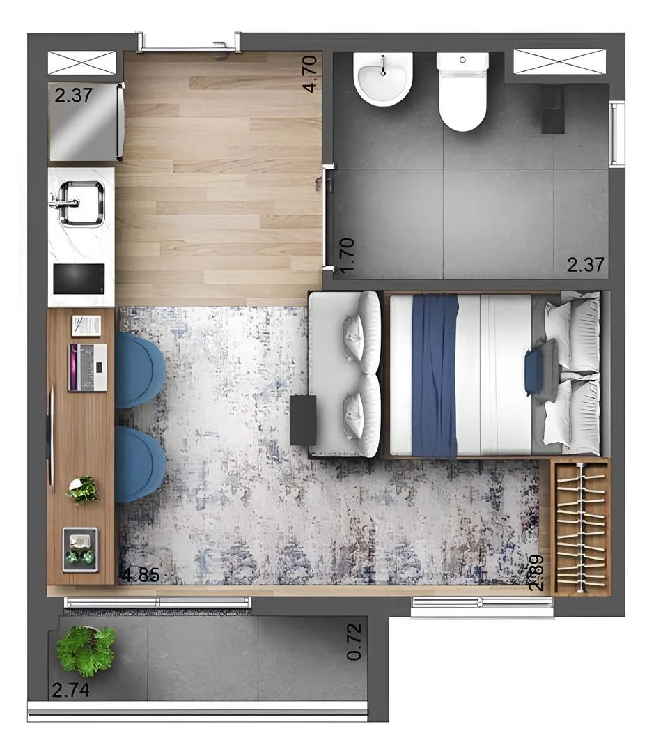 Planta do Oli Ipiranga em Ipiranga — 1 dormitório – 27 m² Studio