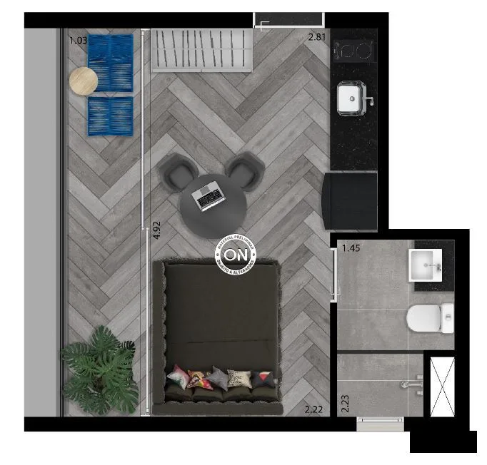 Planta do ON Alvorada 183 em Vila Olímpia — studio de 24 m²