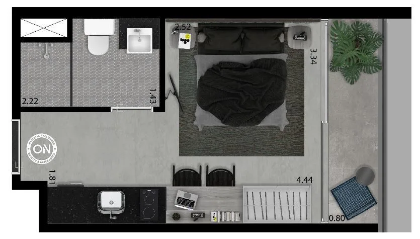 Planta do ON Alvorada 183 em Vila Olímpia — studio de 21 m²