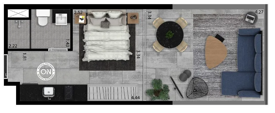 Planta do ON Alvorada 183 em Vila Olímpia — 1 dormitório, 33 m²
