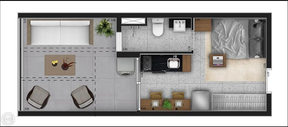 Planta do ON Imarés em Moema — 1 dormitório, 24 m²