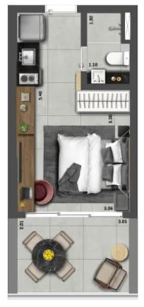 Planta do ON Jurupis em Moema — studio de 26 m²