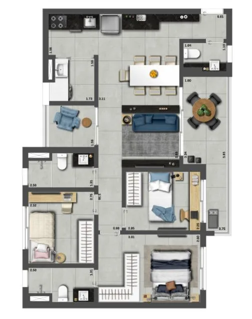 Planta do ON Jurupis em Moema — 3 dormitórios, 85,11 m²