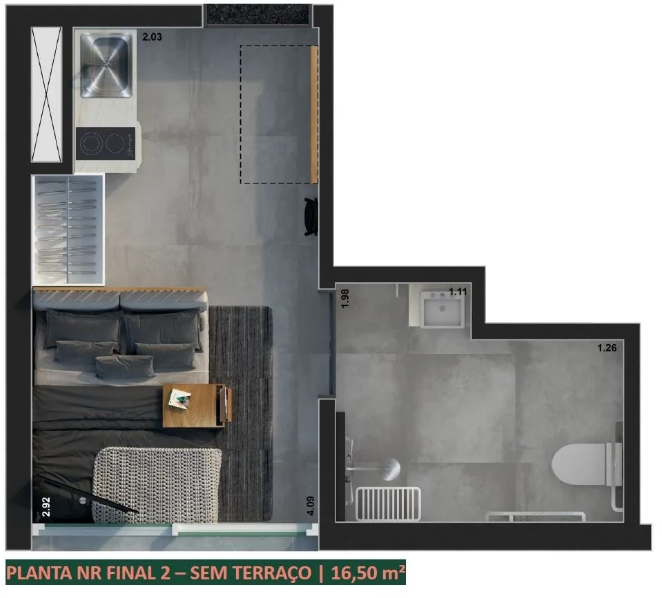 Planta do ON Loefgreen em Vila Clementino — studio de 19 m²
