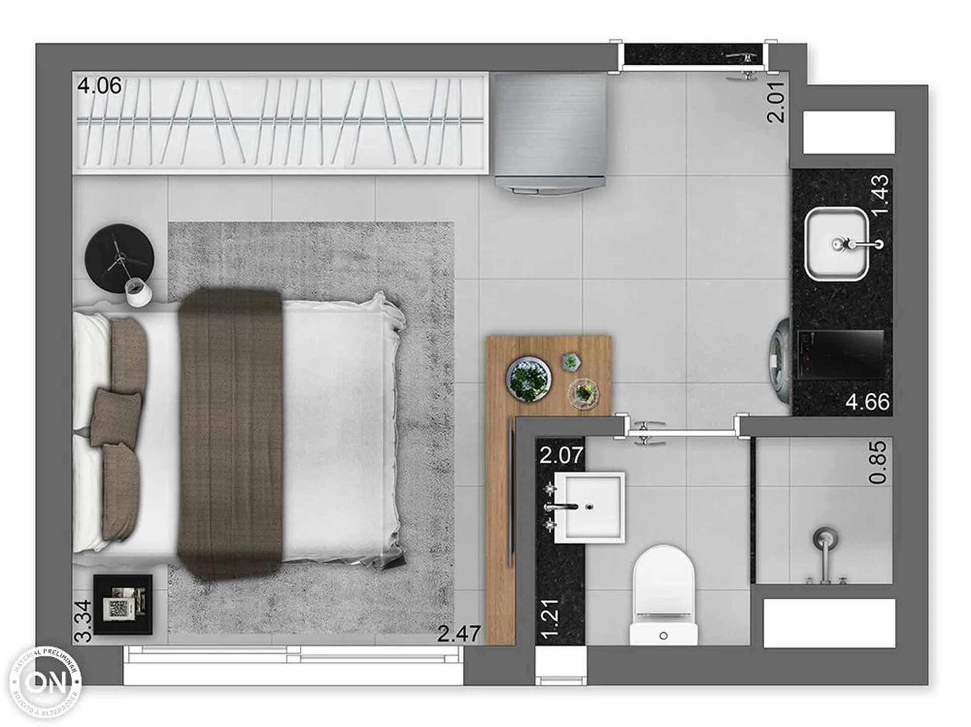 Planta do ON Melo Alves em Jardim Paulista — 1 dormitório – 16 m² Studio