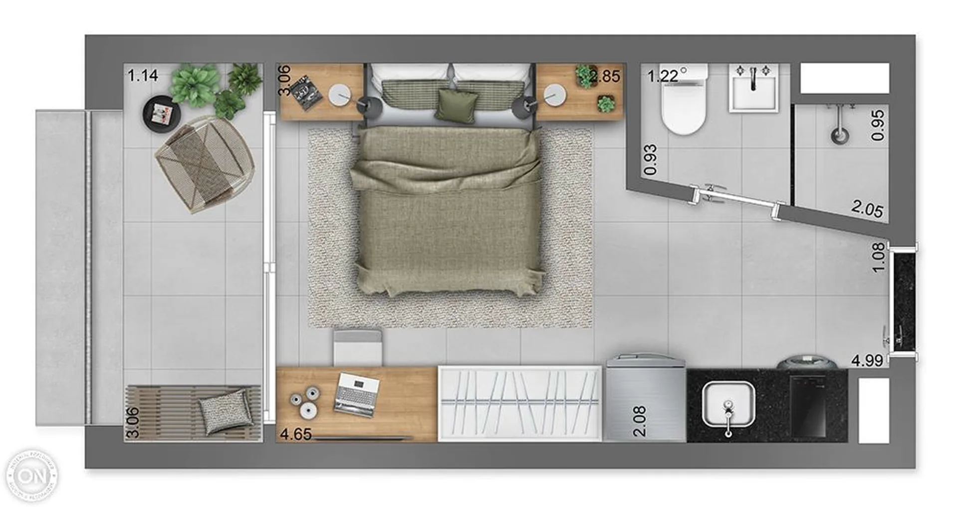 Planta do ON Melo Alves em Jardim Paulista — 1 dormitório – 17 m² Studio