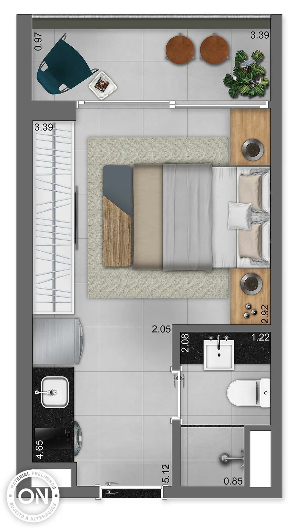 Planta do ON Melo Alves em Jardim Paulista — 1 dormitório – 19 m² Studio