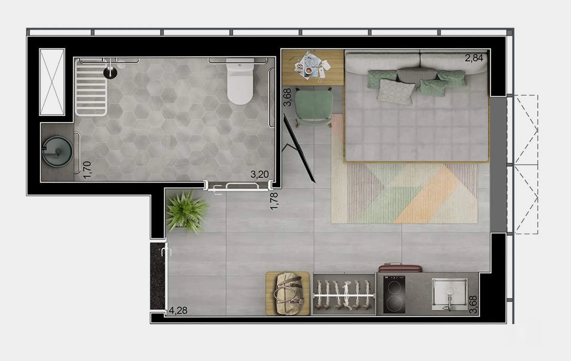 Planta do ON Paulista em Vila Mariana — 1 dormitório – 24,08 m² Studio