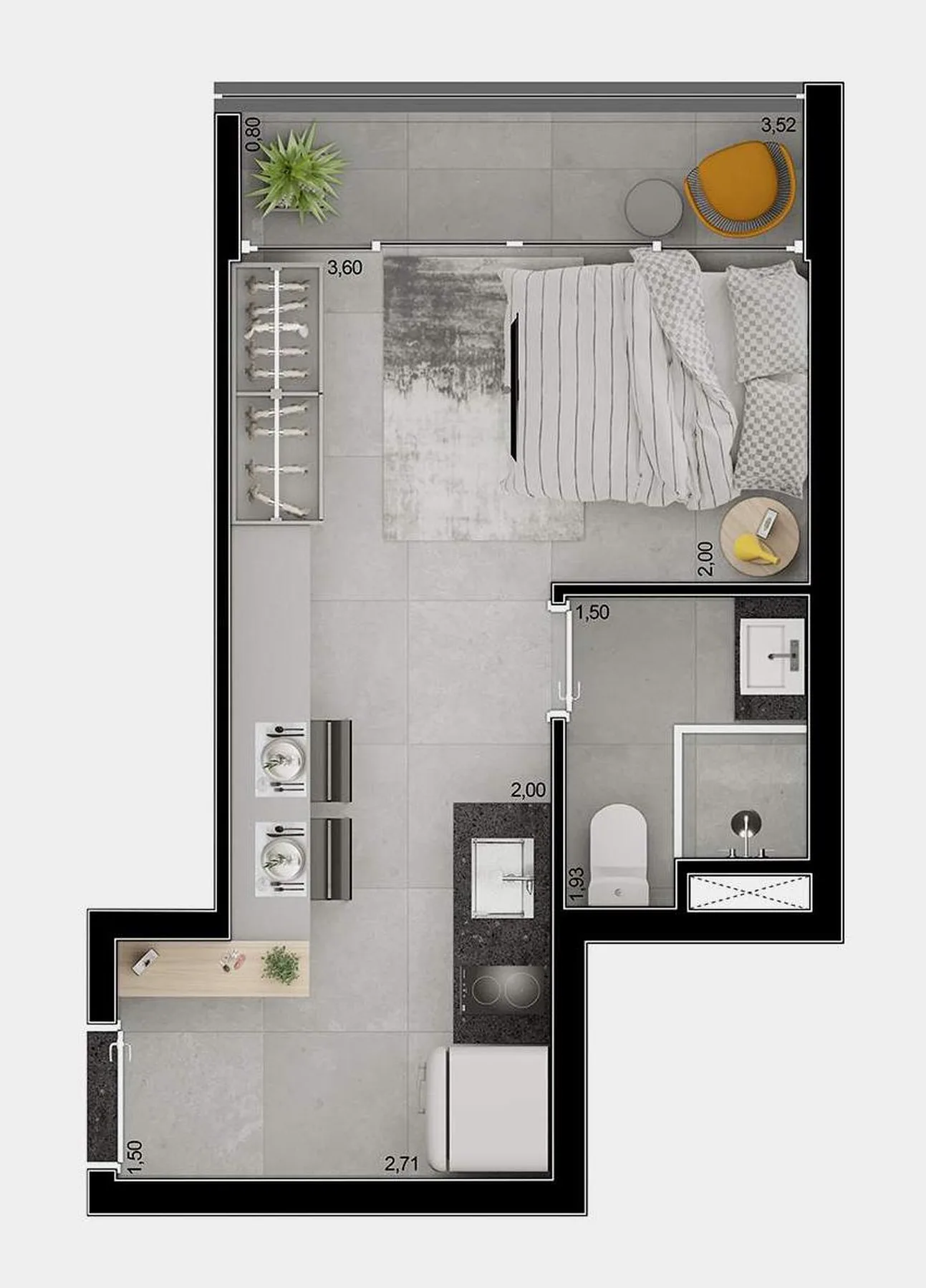 Planta do ON Paulista em Vila Mariana — 1 dormitório – 26,19 m² Studio