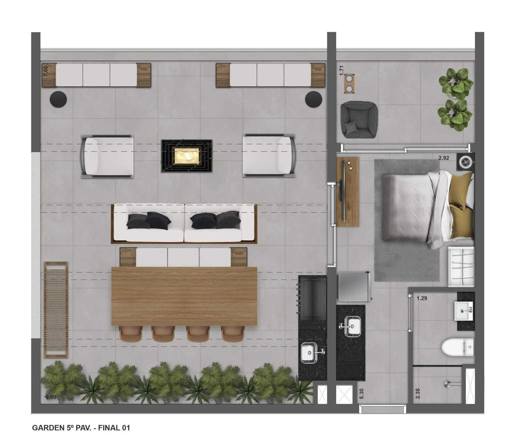 Planta do ON Vila Madalena em Pompéia — 1 dormitório – 71,85 m² Garden