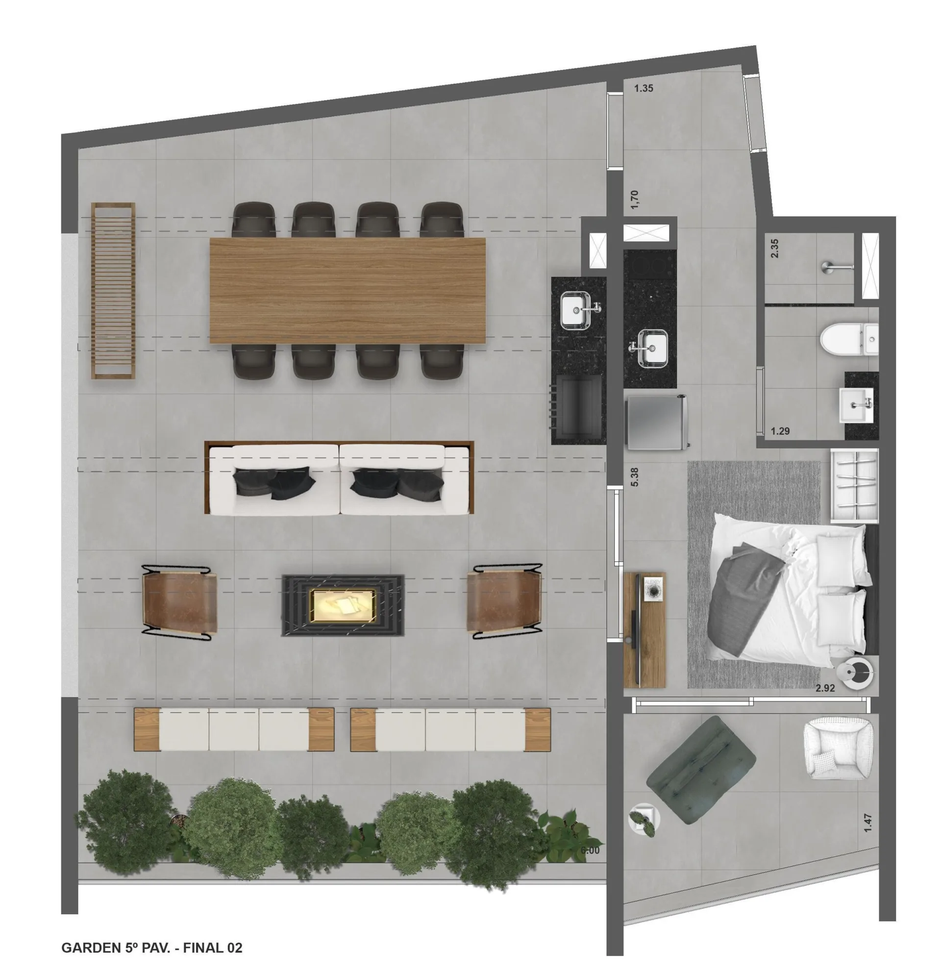 Planta do ON Vila Madalena em Pompéia — 1 dormitório – 83,44 m² Garden