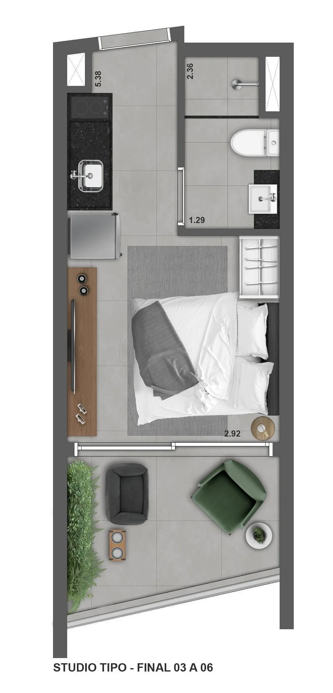 Planta do ON Vila Madalena em Pompéia — 1 dormitório – 24,3 m² Studio