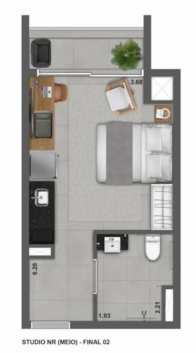 Planta do ON Vila Madalena em Pompéia — 1 dormitório – 30 m² Studio