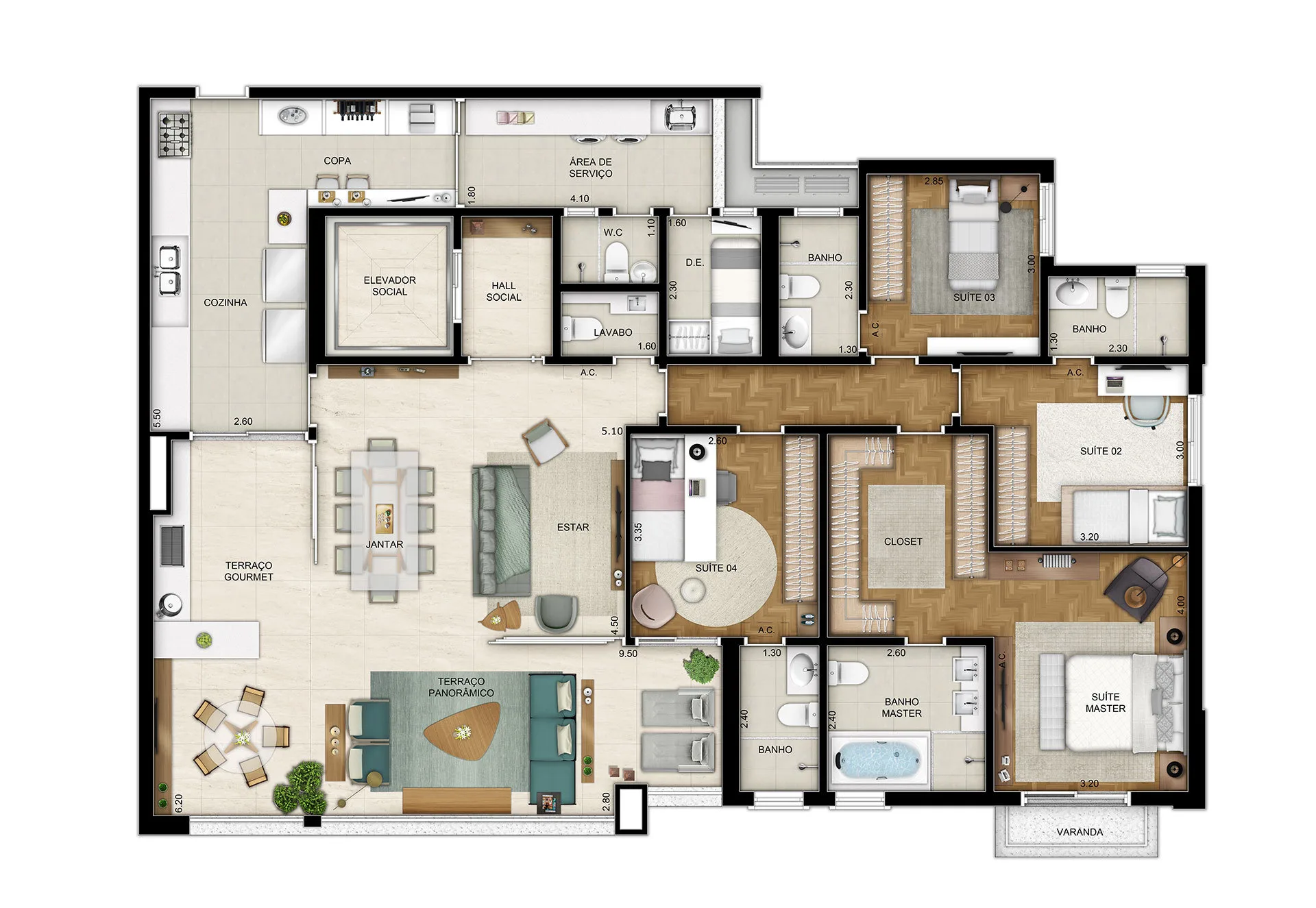 Planta do Only Cidade Jardim em Morumbi — 4 dormitórios – 186 m²