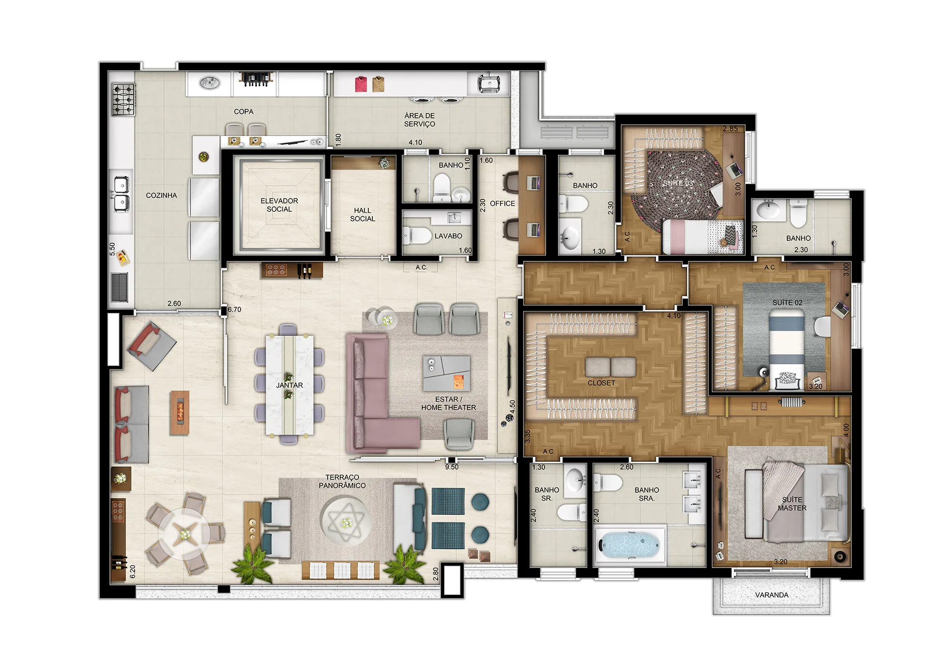 Planta do Only Cidade Jardim em Morumbi — 3 dormitórios – 186 m²
