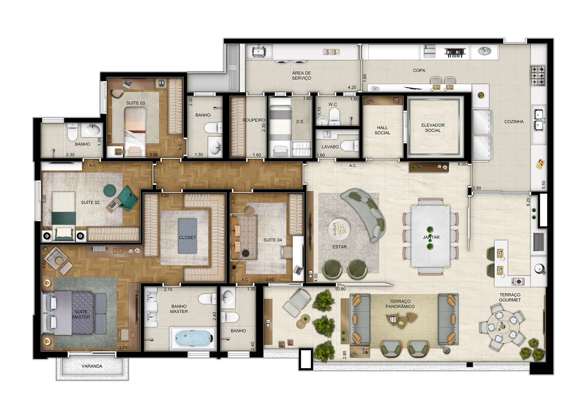 Planta do Only Cidade Jardim em Morumbi — 4 dormitórios – 211 m²