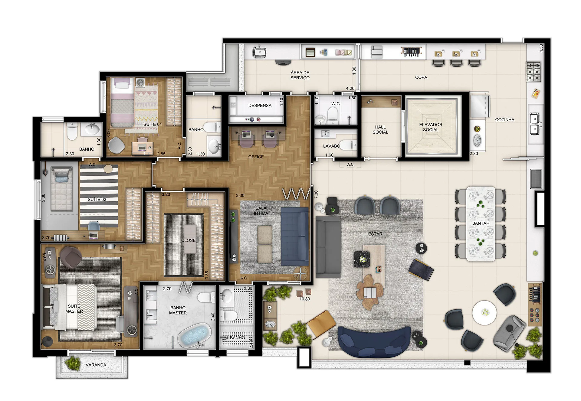 Planta do Only Cidade Jardim em Morumbi — 3 dormitórios – 211 m²