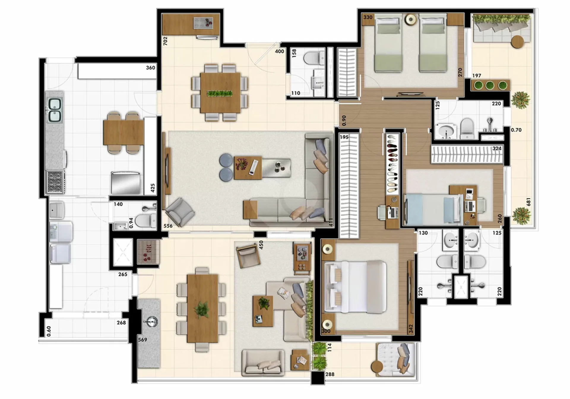 Planta do Opus 95 em Vila Mascote — 3 dormitórios, 165 m²