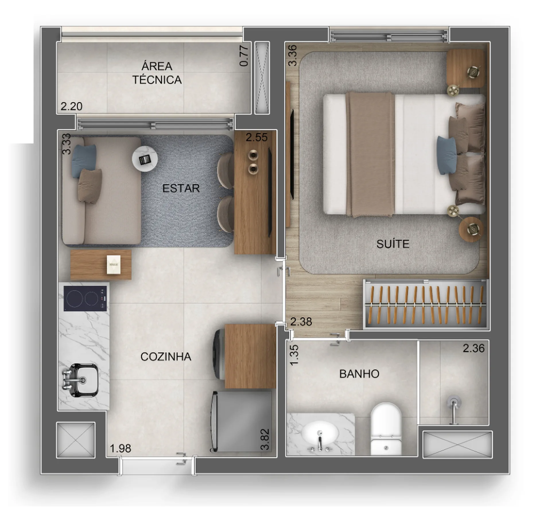 Planta do Orbya Vila Carrão by Diálogo Home Spaces em Vila Carrão — 1 dormitório, 27 m²