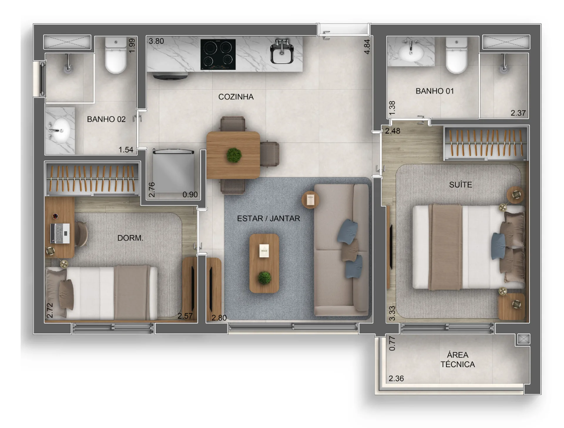 Planta do Orbya Vila Carrão by Diálogo Home Spaces em Vila Carrão — 2 dormitórios, 46 m²