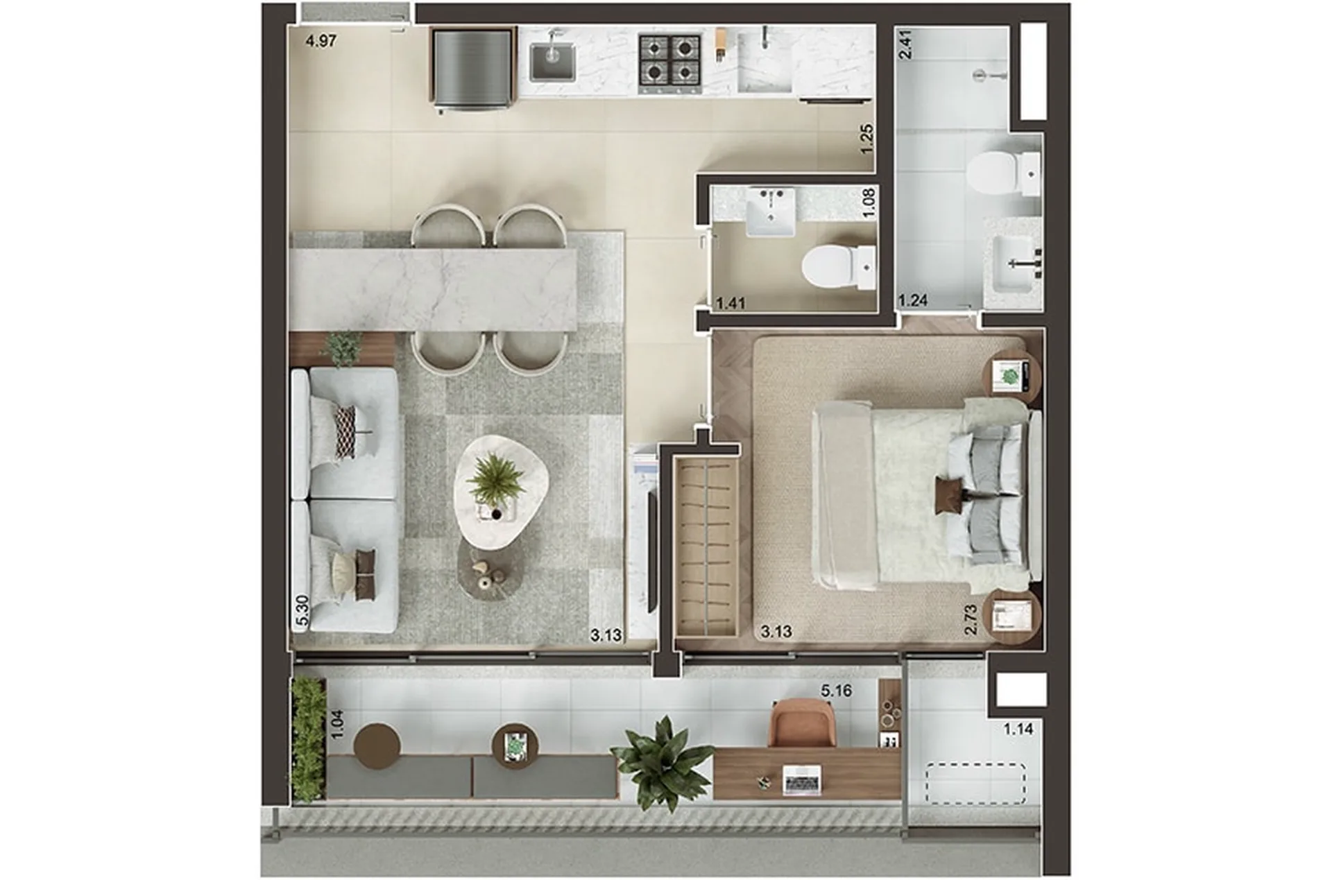 Planta do Organic by Paulo Mauro em Perdizes — 1 dormitório, 47,03 m²