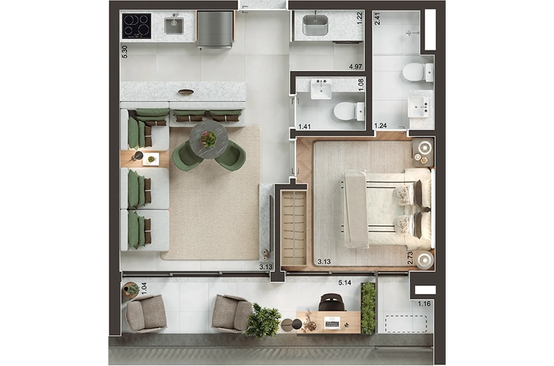 Planta do Organic by Paulo Mauro em Perdizes — 1 dormitório, 47,55 m²
