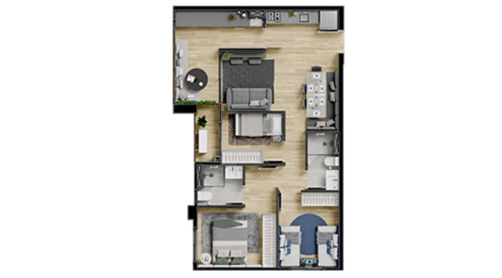 Planta do Origem Freguesia do Ó em Freguesia do Ó — 3 dormitórios, 66,29 m²