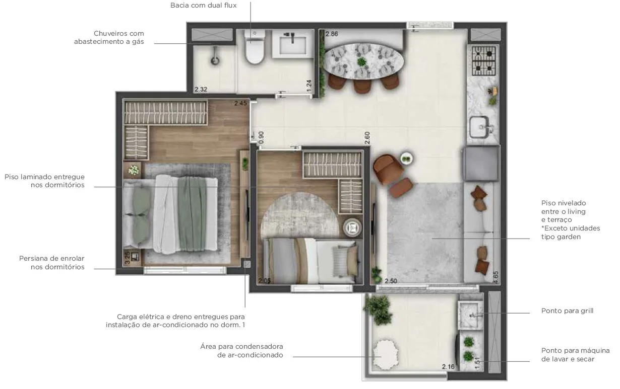 Planta do Origem Guilhermina em Vila Guilhermina — 2 dormitórios, 40 m²