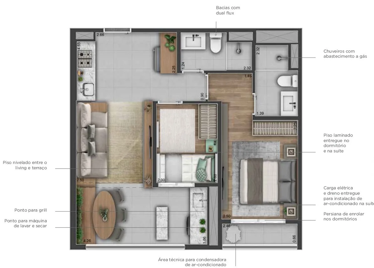 Planta do Origem Guilhermina em Vila Guilhermina — 2 dormitórios, 53 m²