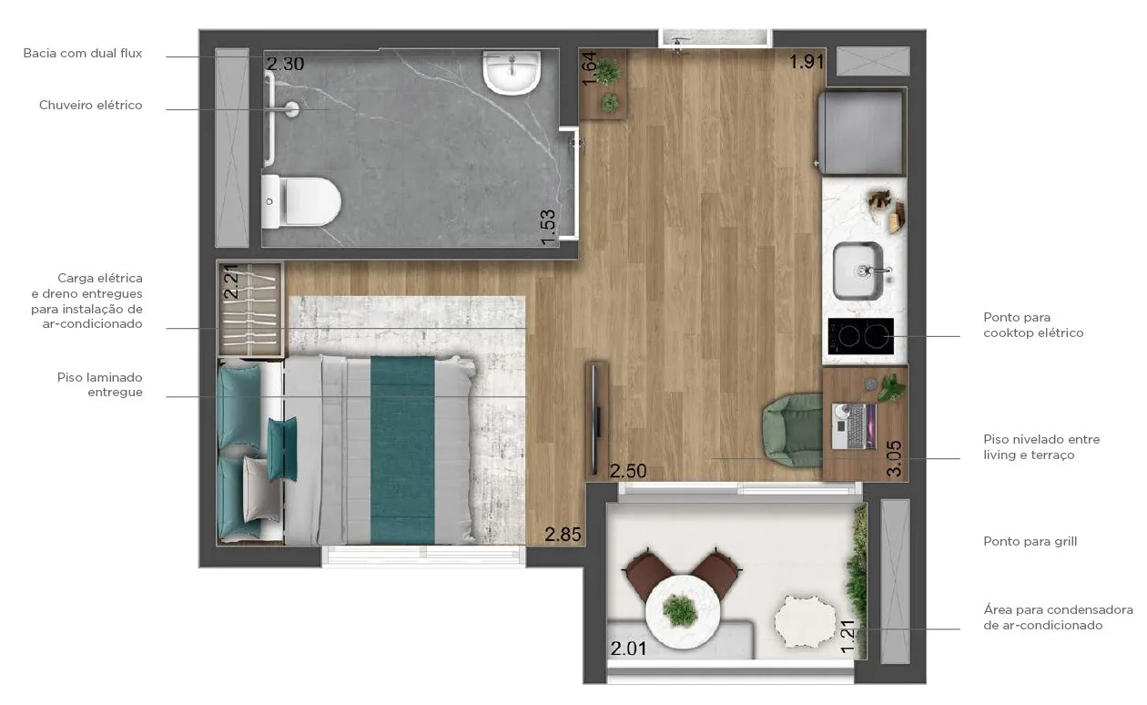 Planta do Origem Guilhermina em Vila Guilhermina — 1 dormitório – 24 m² Studio