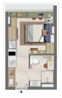 Planta do Oriz by Plano&Plano em Campo Belo — 1 dormitório – 22 m² Studio