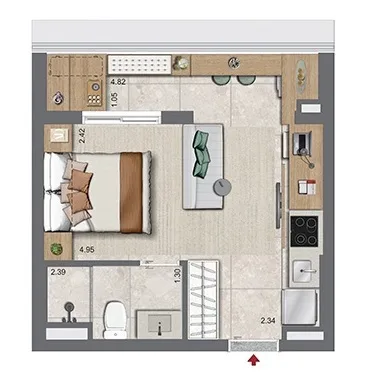 Planta do Oriz by Plano&Plano em Campo Belo — 1 dormitório – 28 m² Studio
