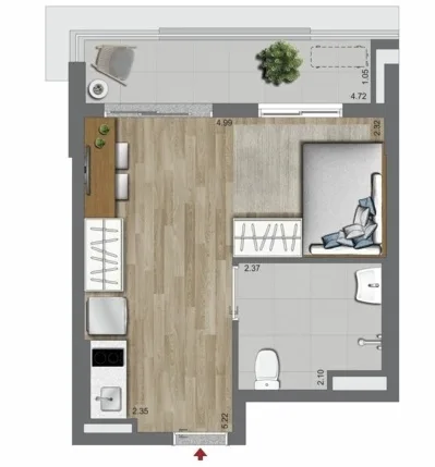 Planta do Oriz by Plano&Plano em Campo Belo — 1 dormitório – 34 m² Studio