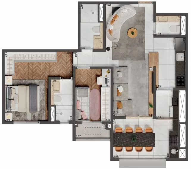 Planta do Palazzo Mooca By Living em Mooca — 2 dormitórios – 75 m²