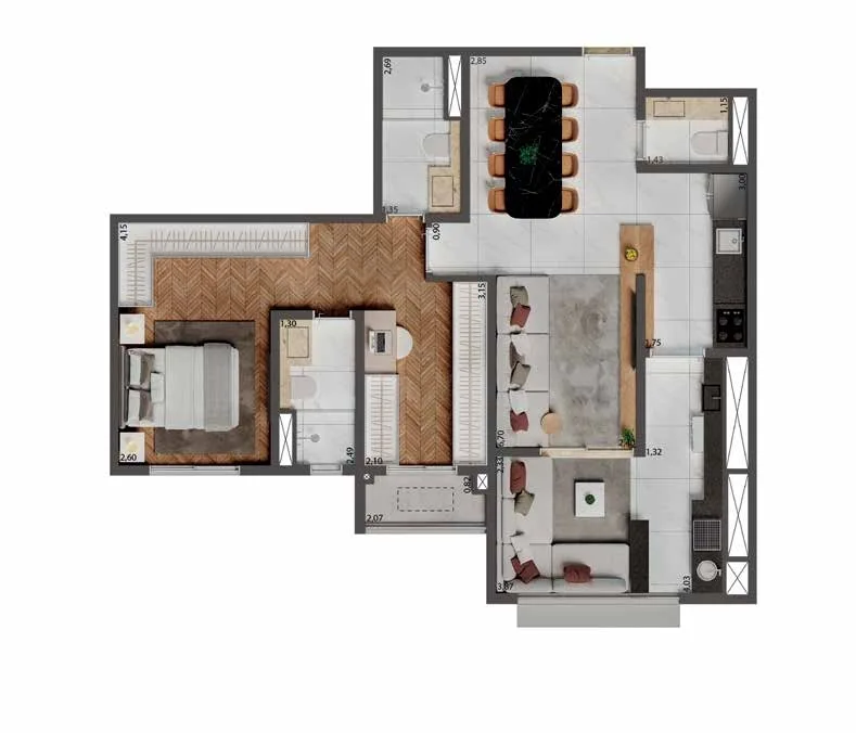 Planta do Palazzo Mooca By Living em Mooca — 1 dormitório – 75 m²