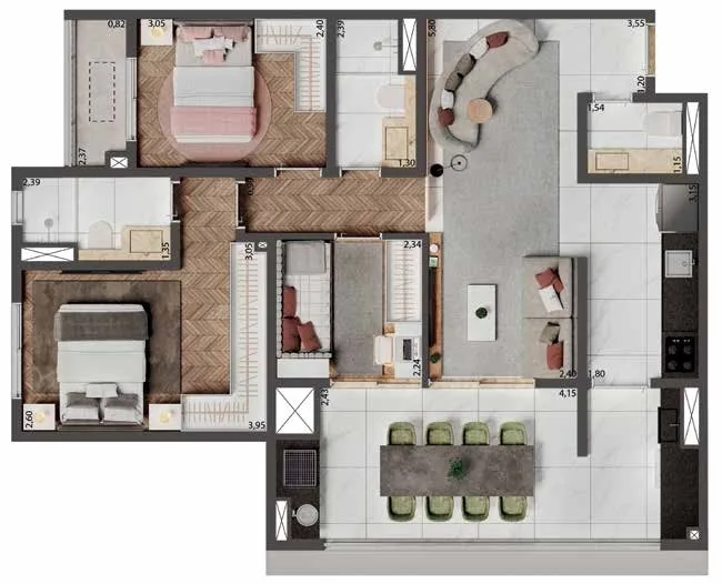 Planta do Palazzo Mooca By Living em Mooca — 3 dormitórios – 84 m²