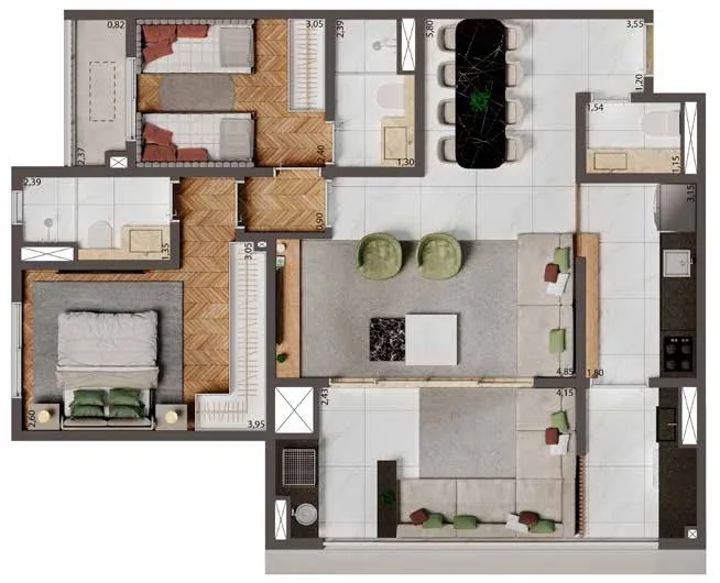 Planta do Palazzo Mooca By Living em Mooca — 2 dormitórios – 84 m²