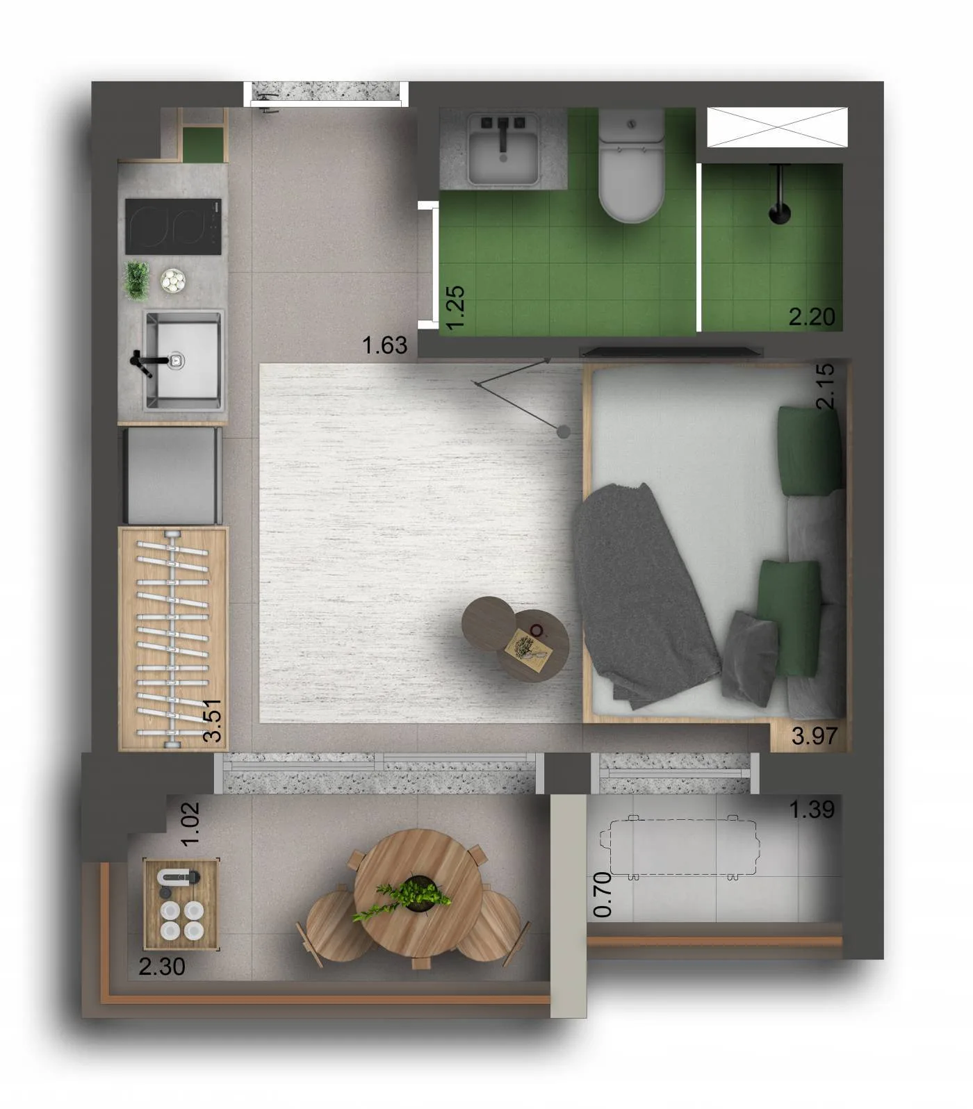 Planta do Pamplona Studios em Jardim Paulista — 1 dormitório – 20 m² Studio