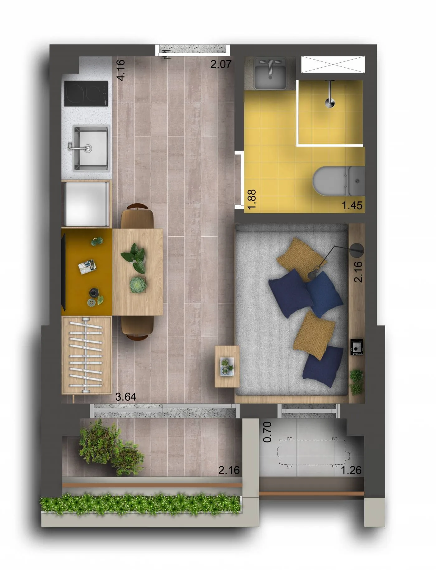Planta do Pamplona Studios em Jardim Paulista — 1 dormitório – 21 m² Studio