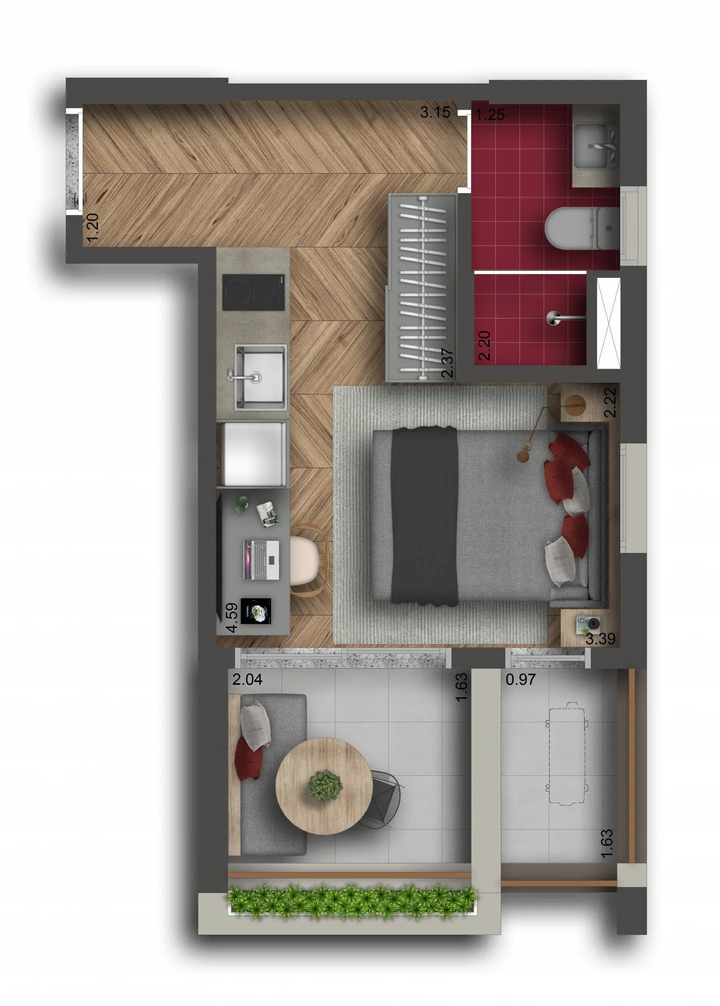 Planta do Pamplona Studios em Jardim Paulista — 1 dormitório – 27 m² Studio