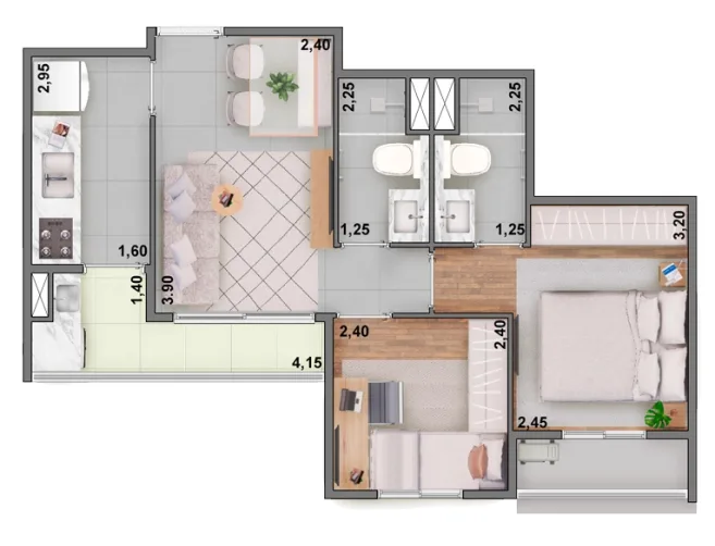 Planta do Panorama Olivetanos em Vila Matilde — 2 dormitórios, 50 m²